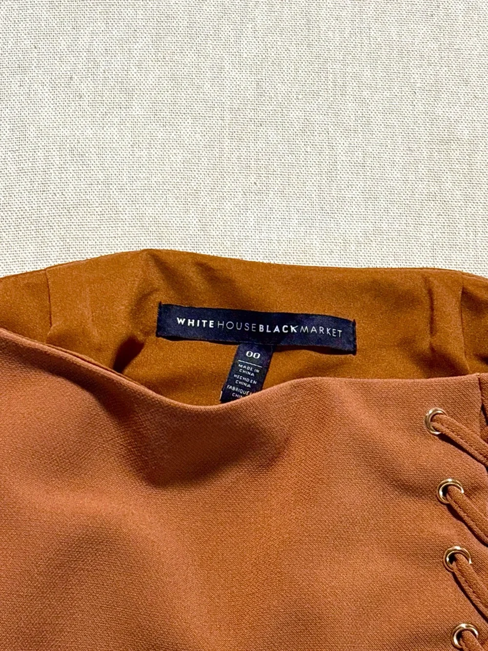 White House Black Market Rust Mini Skirt with Lace-Up Detail